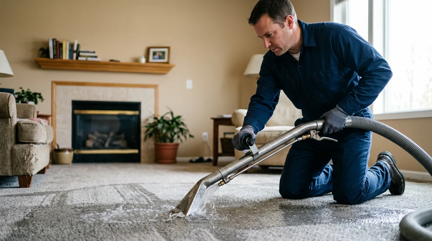 Water damage restoration technician working near Andrews, IN